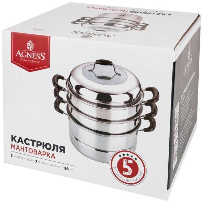 Кастрюля-мантоварка agness 3 уровня диаметр=26 см. 7 л. индукционное дно Agness (933-007) Кастрюля-мантоварка agness 3 уровня диаметр=26 см. 7 л. индукционное дно Agness (933-007)
