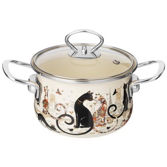 Кастрюля эмалированная agness со стеклянной крышкой серия "парижские коты", 1.5 л, 16*10 см Agness (915-150) Кастрюля эмалированная agness со стеклянной крышкой серия "парижские коты", 1.5 л, 16*10 см Agness (915-150)