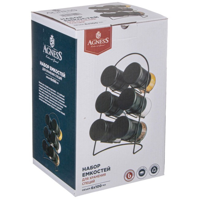 Набор баночек для специй из 6 шт. на метал. подставке Agness (172-144) Набор баночек для специй из 6 шт. на метал. подставке Agness (172-144)