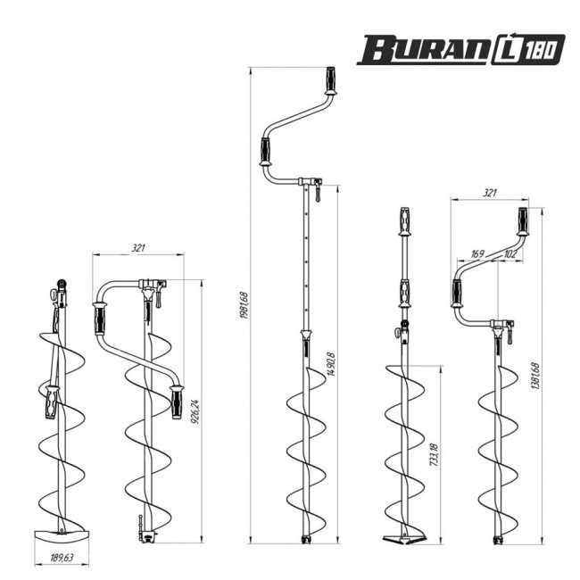 Ледобур Тонар Buran 180L (диаметр 180 мм) двуручный, левый, прямые ножи LB-180L (81345)