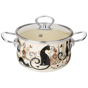 Кастрюля эмалированная agness со стеклянной крышкой серия "парижские коты", 2.0 л, 18*11 см Agness (915-151)