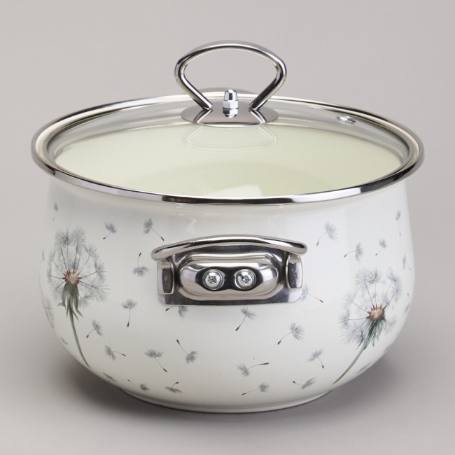 Кастрюля agness эмалированная со стеклянной крышкой серия "dandelion", 2,8 л диа. 20см Agness (943-057)