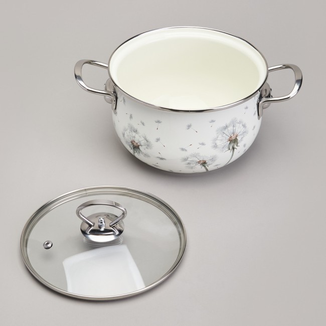 Кастрюля agness эмалированная со стеклянной крышкой серия "dandelion", 2,8 л диа. 20см Agness (943-057)