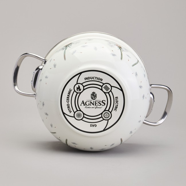 Кастрюля agness эмалированная со стеклянной крышкой серия "dandelion", 2,8 л диа. 20см Agness (943-057)