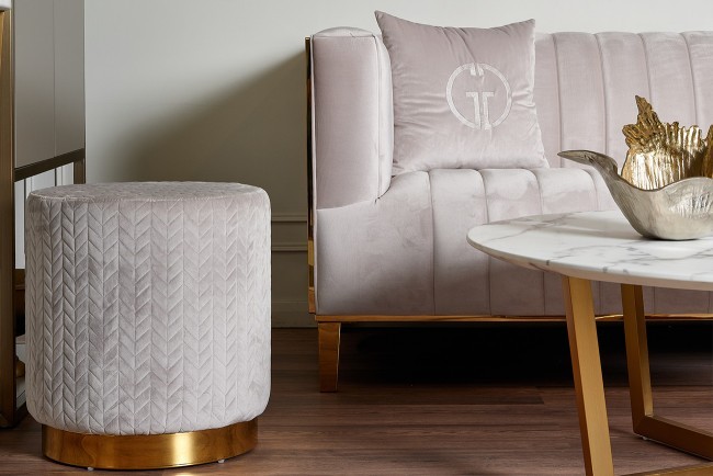 Банкетка велюр светло-серый/золото d42*46см (TT-00004644) Банкетка велюр светло-серый/золото d42*46см (TT-00004644)