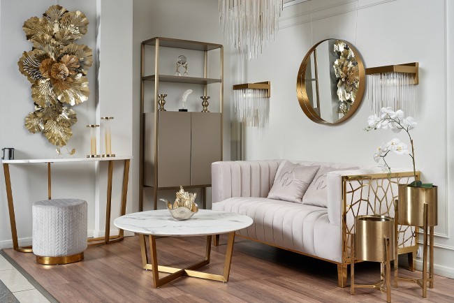 Банкетка велюр светло-серый/золото d42*46см (TT-00004644) Банкетка велюр светло-серый/золото d42*46см (TT-00004644)