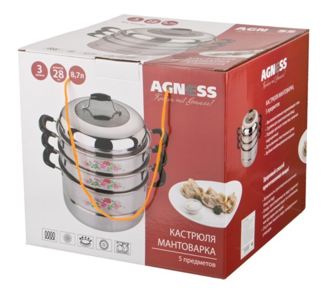 Кастрюля-мантоварка agness 3 уровня диаметр=28 см 8,7 л индукционное дно Agness (933-008) Кастрюля-мантоварка agness 3 уровня диаметр=28 см 8,7 л индукционное дно Agness (933-008)