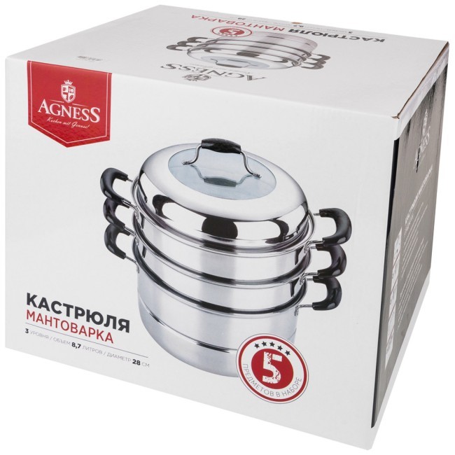 Кастрюля-мантоварка agness 3 уровня диаметр=28 см 8,7 л индукционное дно Agness (933-008) Кастрюля-мантоварка agness 3 уровня диаметр=28 см 8,7 л индукционное дно Agness (933-008)