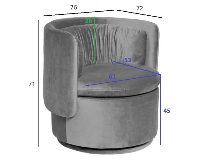 Кресло поворотное велюр зеленый 76*72*71см (TT-00014343)