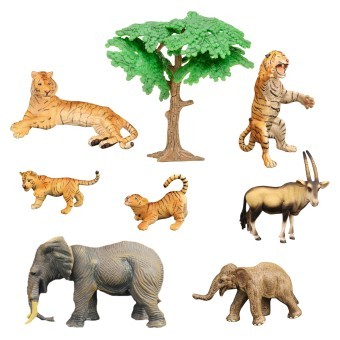 Набор фигурок животных серии "Мир диких животных": 2 слона, семья тигров, антилопа (набор из 8 предметов) (MM211-271)
