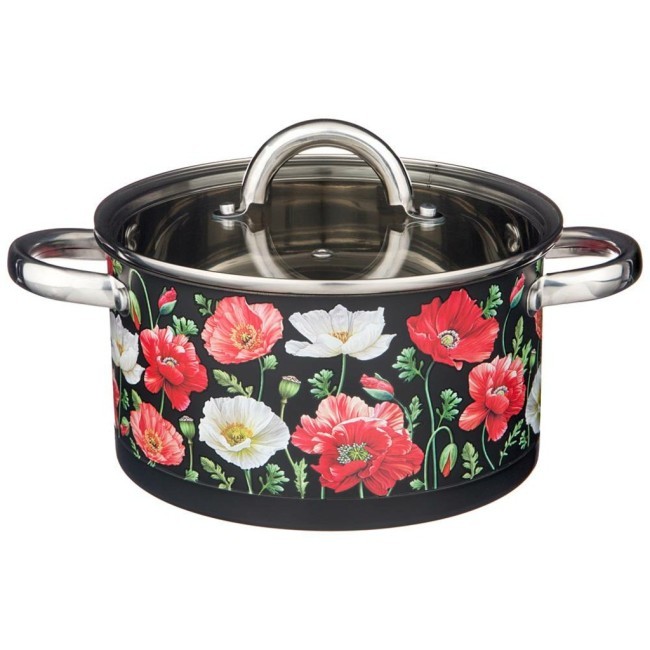 Кастрюля agness "маки" со стеклянной крышкой, нерж.сталь, 3,1л 20х11 см Agness (916-307)