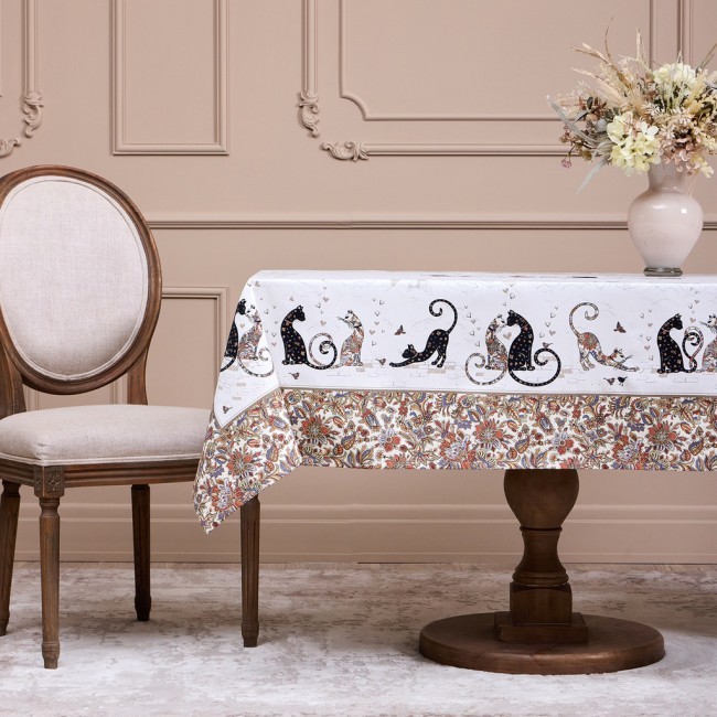 Скатерть " парижские коты" 110х140см ,белый ,100% хлопок ,твил с пропиткой Lefard (850-746-20)