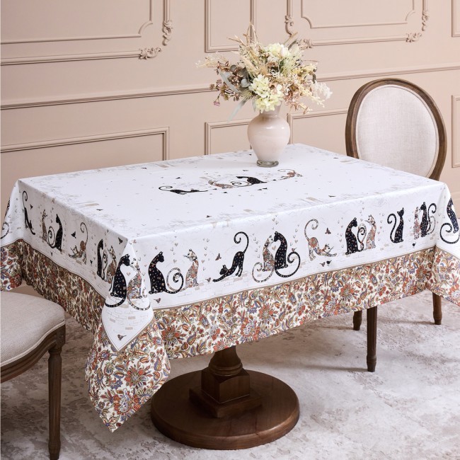 Скатерть " парижские коты" 110х140см ,белый ,100% хлопок ,твил с пропиткой Lefard (850-746-20)