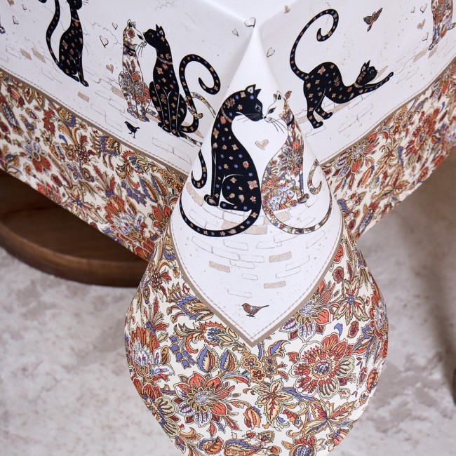 Скатерть " парижские коты" 110х140см ,белый ,100% хлопок ,твил с пропиткой Lefard (850-746-20)