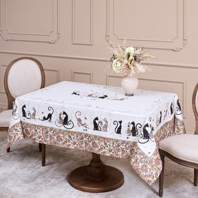 Скатерть " парижские коты" 110х140см ,белый ,100% хлопок ,твил с пропиткой Lefard (850-746-20)