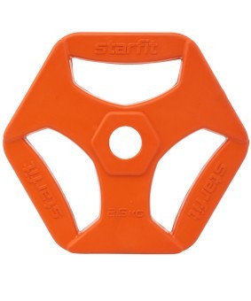 Диск обрезиненный с хватами STARFIT BB-205 d=26 мм, без стальной втулки, оранжевый, 2,5 кг (998393)