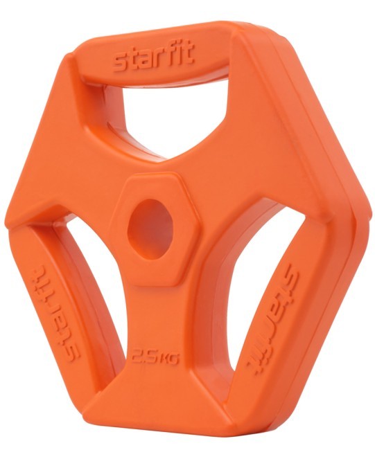 Диск обрезиненный с хватами STARFIT BB-205 d=26 мм, без стальной втулки, оранжевый, 2,5 кг (998393)