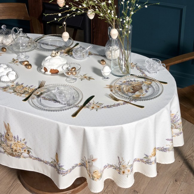 Скатерть овальная "лавандовая весна" 160х220см, 100% хлопок, твил c пропиткой Lefard (850-768-41)