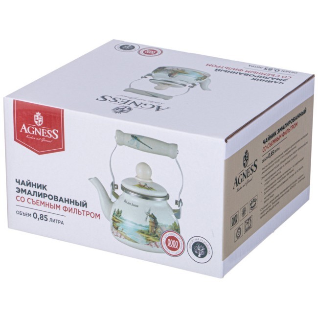 Чайник agness эмалированный со съемным фильтром из нжс серия "family house", 0,85 л Agness (943-060)