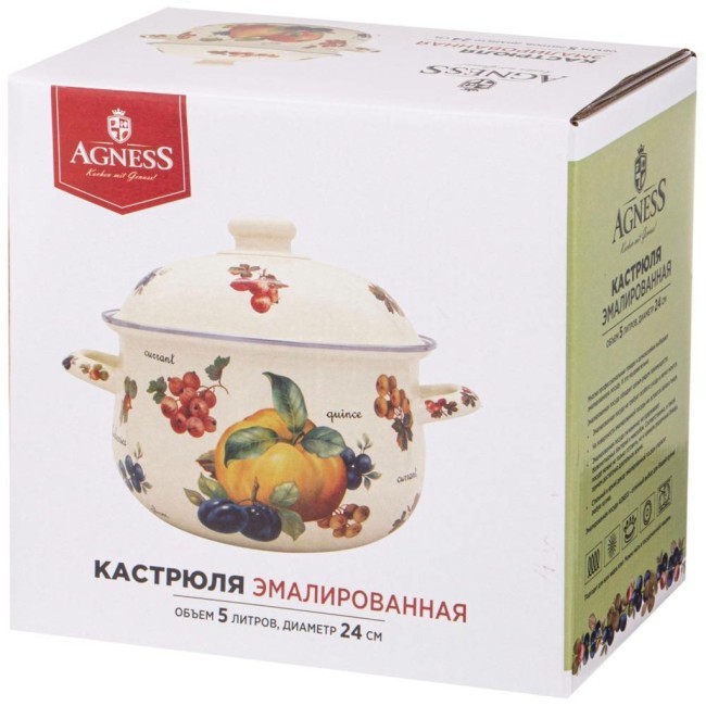 Кастрюля agness эмалированная с эмал.крышкой серия "прованс лимоны" 5.0 л, 24*14 см Agness (934-549)