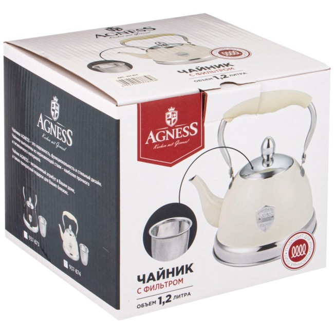 Чайник agness с фильтром, 1,0 л c индукцион. капсульным дном и складывающейся ручкой цвет: кремовый Agness (937-874) Чайник agness с фильтром, 1,0 л c индукцион. капсульным дном и складывающейся ручкой цвет: кремовый Agness (937-874)