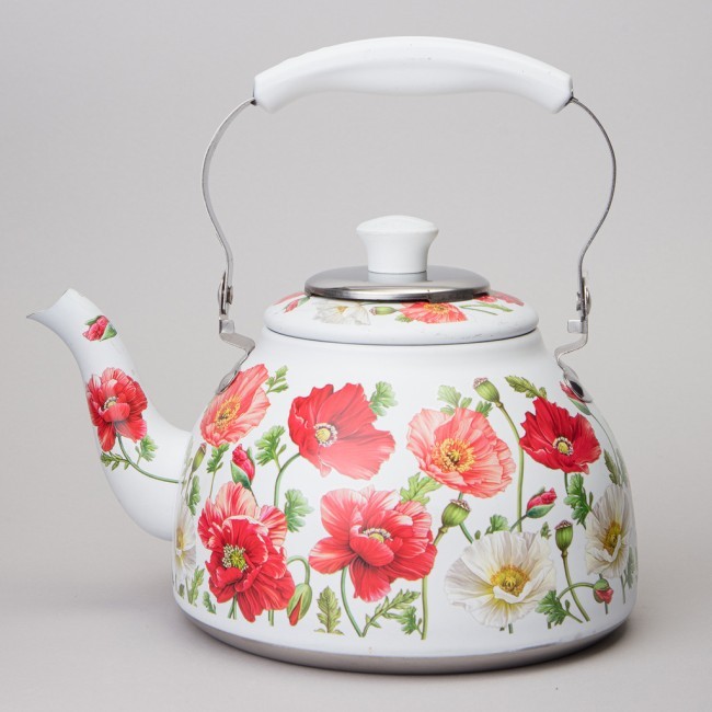 Чайник agness "белые маки" со встроенным свистком и фильтром 1000 мл Agness (916-435)