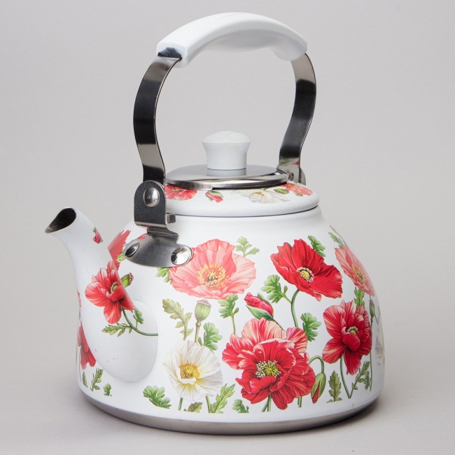 Чайник agness "белые маки" со встроенным свистком и фильтром 1000 мл Agness (916-435)