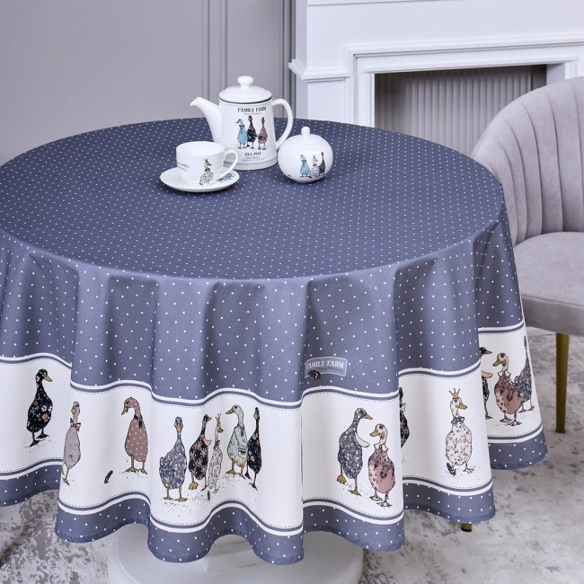 Скатерть круглая "family farm" 190 см , 100% хлопок,твил, пропитка, графит Lefard (850-747-22)