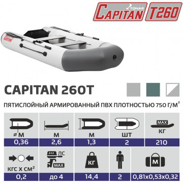 Лодка ПВХ под мотор Тонар Капитан 260Т (бело-серая) (72632) Лодка ПВХ под мотор Тонар Капитан 260Т (бело-серая) (72632)