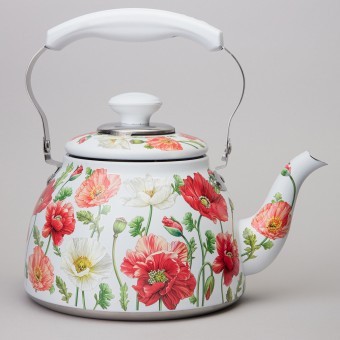 Чайник agness "белые маки" со встроенным свистком и фильтром 1500 мл Agness (916-436)