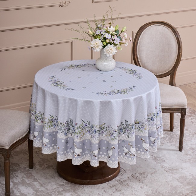 Скатерть круглая "гуси легард" диаметр=180 см., серый, 100% хлопок, твил, с пропиткой Lefard (850-710-22)