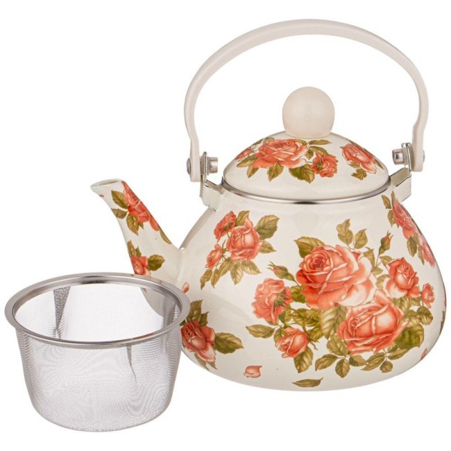 Чайник agness эмалированный со съемным фильтром из нжс, серия "корейская роза" 1,3 л Agness (934-395)