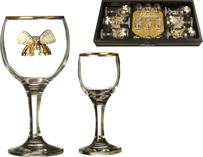Наб. на 6 персон 12 пр. "венеция" с бантиками: 6 рюмок для водки 50 мл. + 6 бокалов для вина 250 мл Glassan (802-510735) Наб. на 6 персон 12 пр. "венеция" с бантиками: 6 рюмок для водки 50 мл. + 6 бокалов для вина 250 мл Glassan (802-510735)