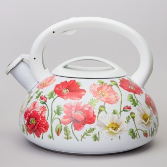Чайник agness "белые маки" со свистком 3 л Agness (916-437)