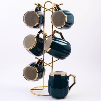 Набор кружек 6 шт 370 мл на подставке 7пр фарфор/металл LR (12083) Набор кружек 6 шт 370 мл на подставке 7пр фарфор/металл LR (12083)