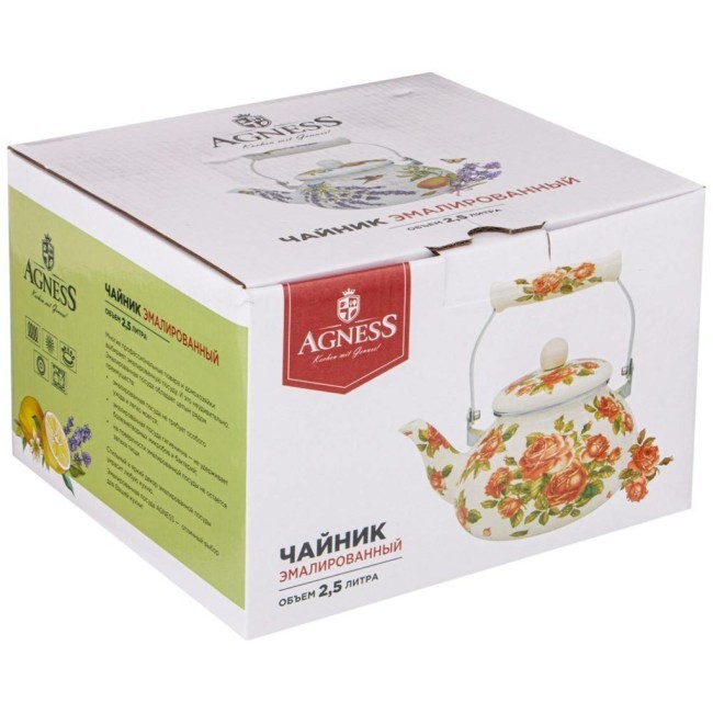Чайник agness эмалированный, 2,5 л, серия "корейская роза" Agness (934-396)