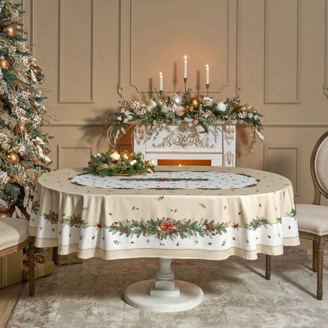 Скатерть овальная "celebration"140х300см ,бежевый, 100% хлопок,твил, пропитка Lefard (850-734-42)