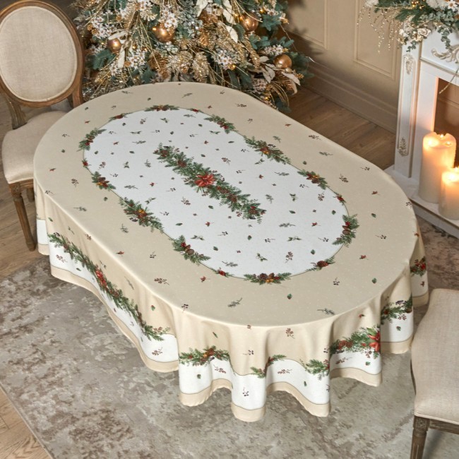 Скатерть овальная "celebration"140х300см ,бежевый, 100% хлопок,твил, пропитка Lefard (850-734-42)