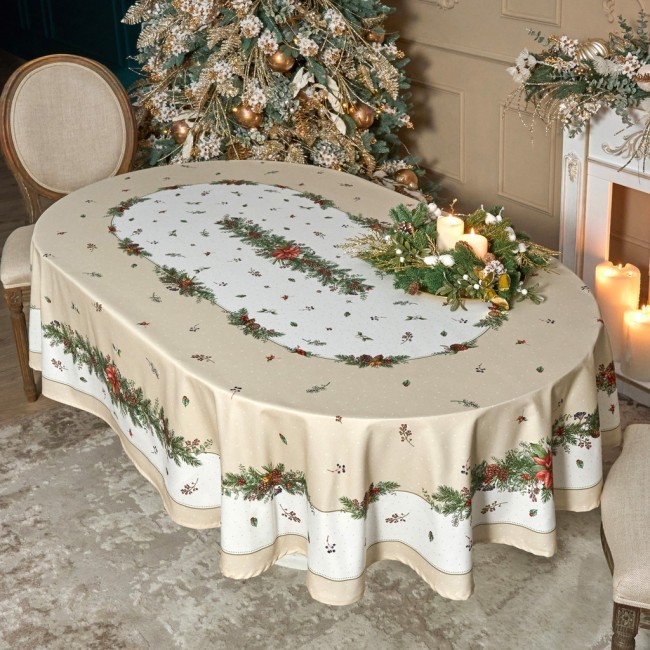 Скатерть овальная "celebration"140х300см ,бежевый, 100% хлопок,твил, пропитка Lefard (850-734-42)
