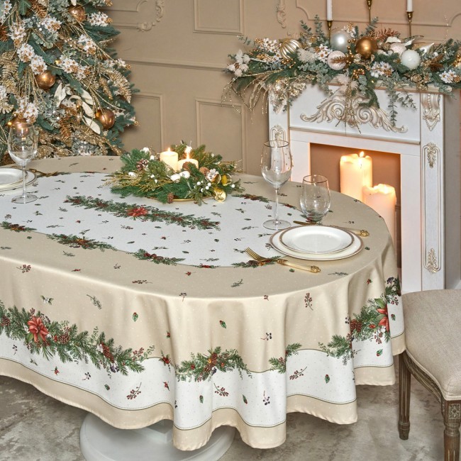 Скатерть овальная "celebration"140х300см ,бежевый, 100% хлопок,твил, пропитка Lefard (850-734-42)