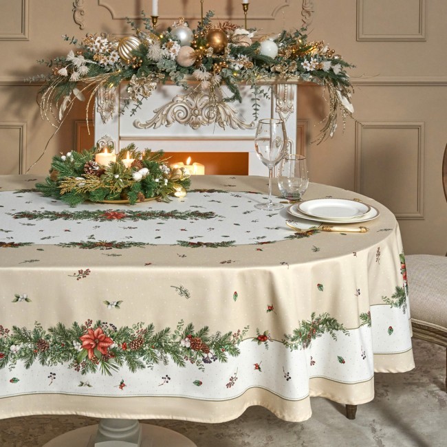 Скатерть овальная "celebration"140х300см ,бежевый, 100% хлопок,твил, пропитка Lefard (850-734-42)