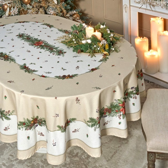 Скатерть овальная "celebration"140х300см ,бежевый, 100% хлопок,твил, пропитка Lefard (850-734-42)