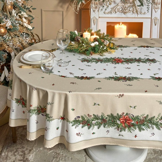 Скатерть овальная "celebration"140х300см ,бежевый, 100% хлопок,твил, пропитка Lefard (850-734-42)