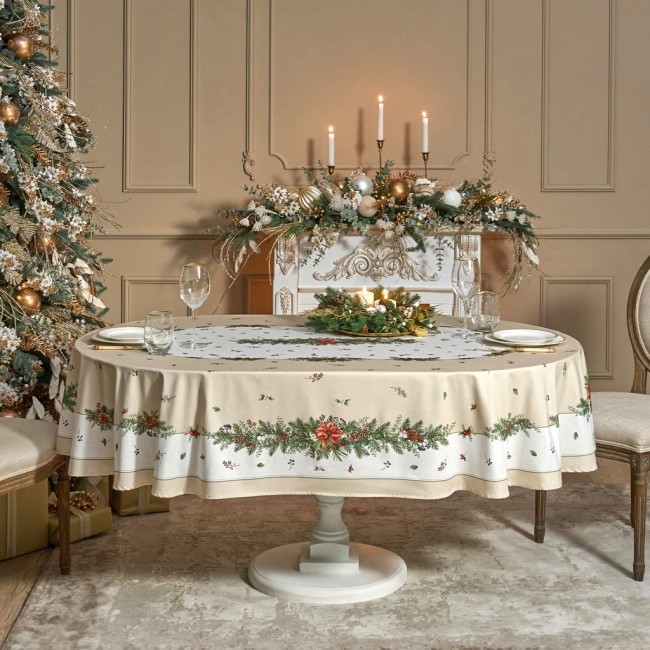 Скатерть овальная "celebration"140х300см ,бежевый, 100% хлопок,твил, пропитка Lefard (850-734-42)