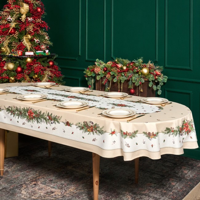 Скатерть овальная "celebration"140х300см ,бежевый, 100% хлопок,твил, пропитка Lefard (850-734-42)