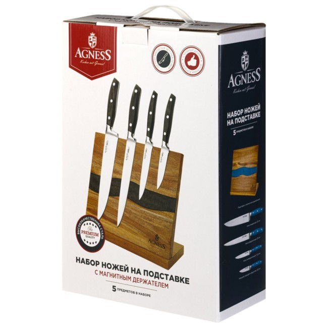 Набор ножей agness на деревянной подставке с магнитным держателем, 5 предметов Agness (911-788)