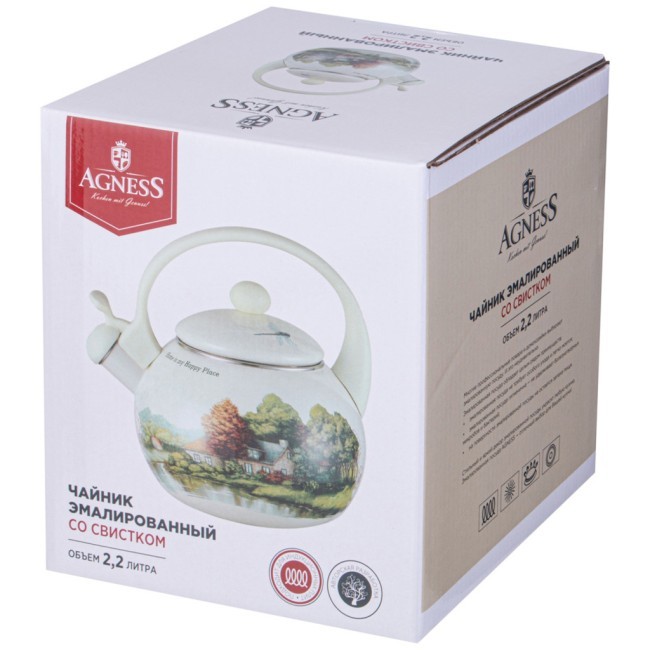 Чайник agness эмалированный со свистком серия "family house", 2,2 л Agness (943-064)