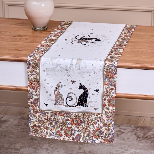 Дорожка "парижские коты",40х146см, белый,100% хлопок,твил Lefard (850-746-3)