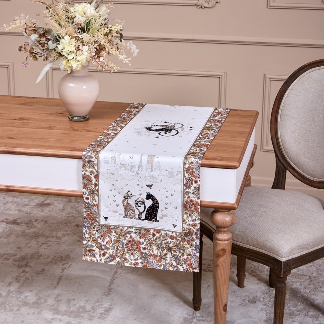 Дорожка "парижские коты",40х146см, белый,100% хлопок,твил Lefard (850-746-3)