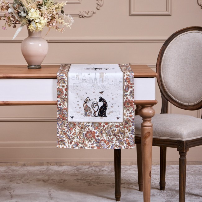 Дорожка "парижские коты",40х146см, белый,100% хлопок,твил Lefard (850-746-3)